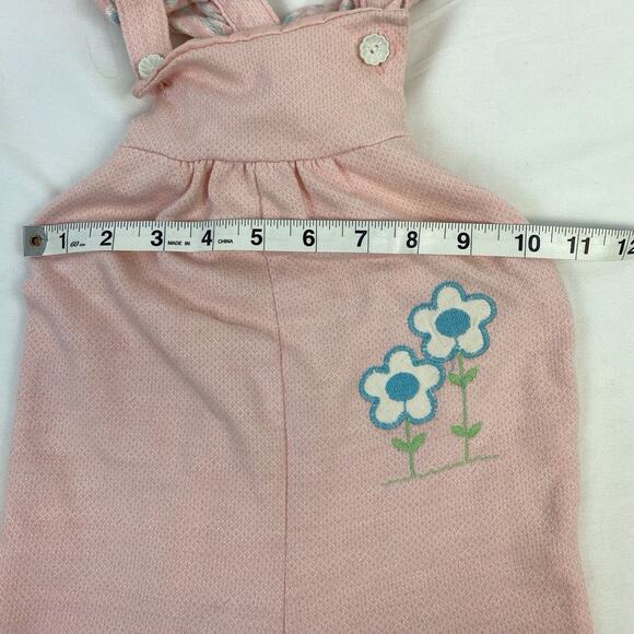 Vintage Health-Tex Baby Overalls Pink Floral Ruffle Applique Snaps Size 18 Month - Picture 9 of 10
